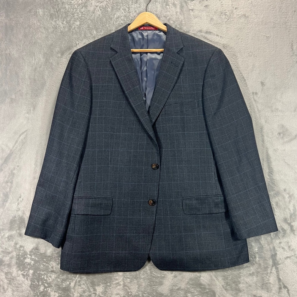 Hart Schaffner Marx Sport Coat Mens 46R Blue Jacket Windowpane Blazer USA Office
